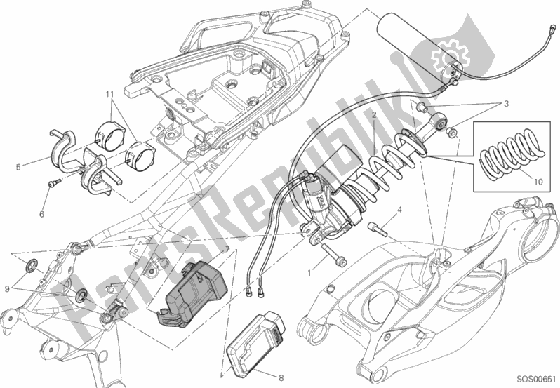 All parts for the Rear Shock Absorber of the Ducati Multistrada 1200 S Pikes Peak 2012